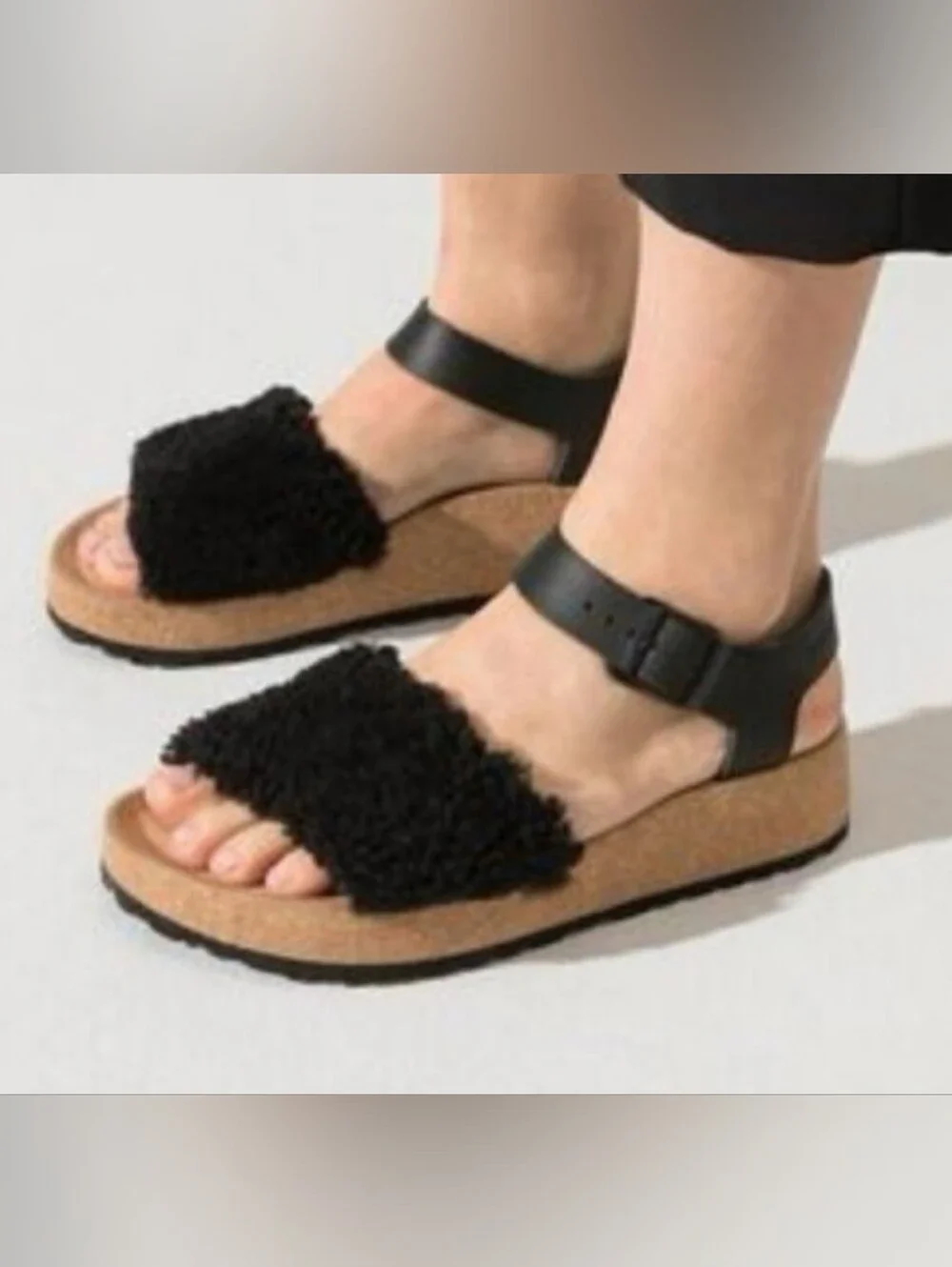 Birkenstock Papillio Women's Glenda Shearling Ankle Strap Sandals Black 39 US 8